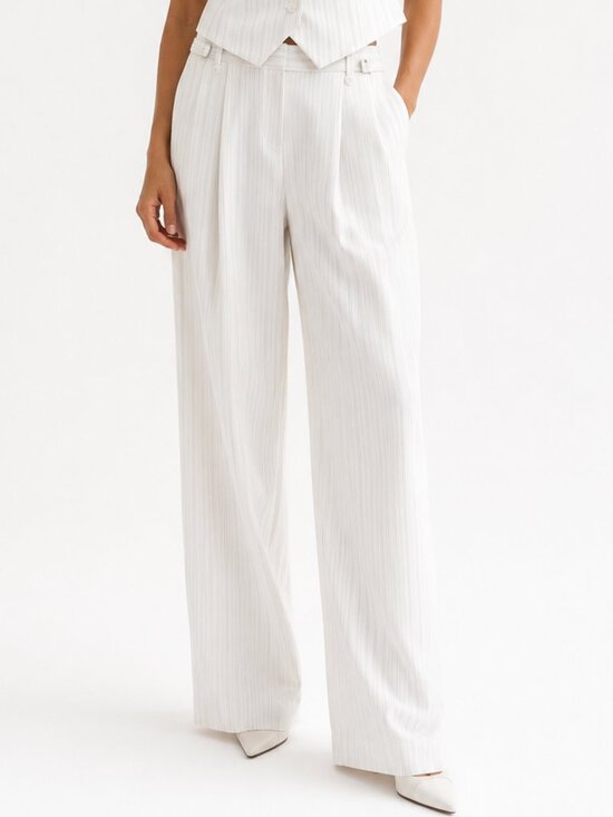 Sisley Pants - SISLEY WHITE GREY STRIPED STRAIGHT LEG MID RISE FORMAL TROUSER PANTS - S